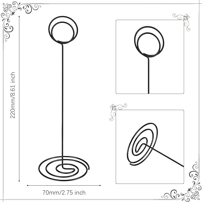 24 Pack 8.86 Inch Table Number Holder Wire Photo Holder Picture Name Menu Clips Memo Note Cards Stand for Wedding Reception Anniversary Birthday Centerpieces(Black)