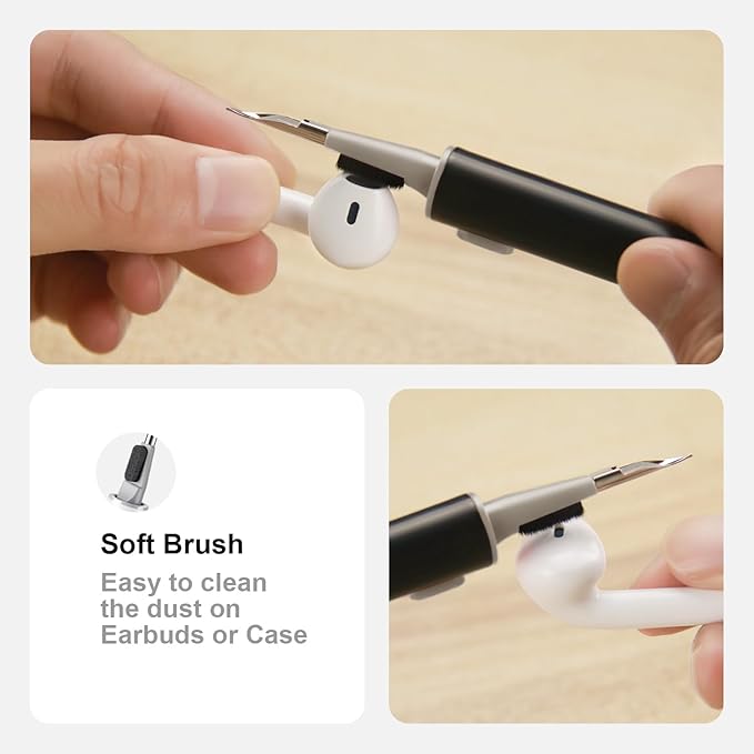 Cleaner Kit for Airpods Pro 1 2 3 Multi-Function Cleaning Pen with Soft Brush Flocking Sponge for Bluetooth Earphones Case Cleaning Tools Black