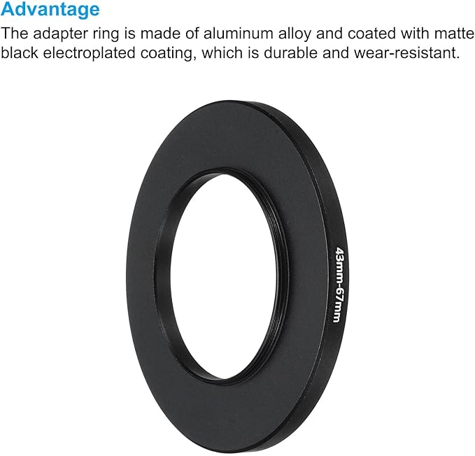 PATIKIL 43mm-67mm Metal Step Up Ring with Cleaning Cloth, 2 Pack Camera Lens Filter Adapter Ring Aluminum Filter Adapter Ring for Camera Lenses Hood, Black
