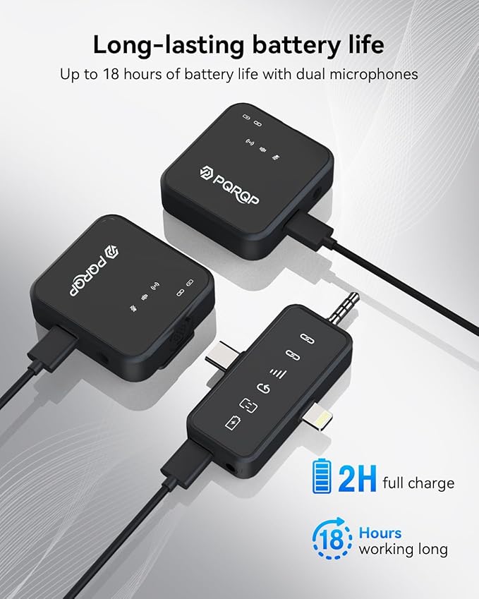 PQRQP 3 in 1 Microphone for iPhone/Android/Camera, Wireless Microphones, 328ft Transmission, 18H Battery Life, Mini Microphone for Record Interview, Vlogs, Tiktok