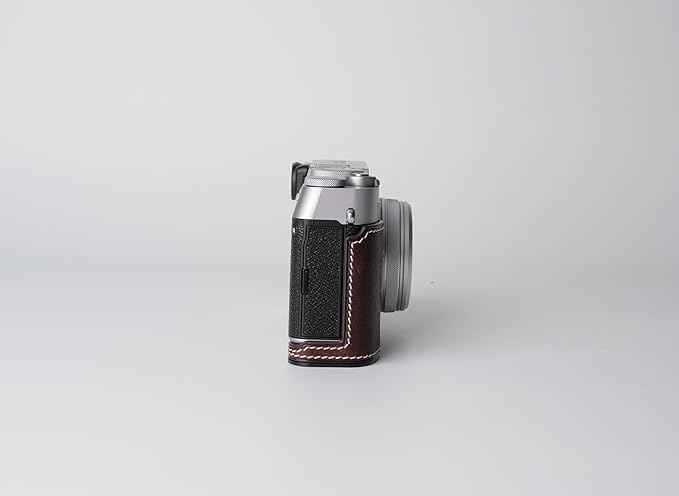 Genuine Leather Camera Half Case for Fujifilm X100VI - Top Layer Cowhide Body + Metal Base Plate - Hand Shank Free Design (Dark Brown)