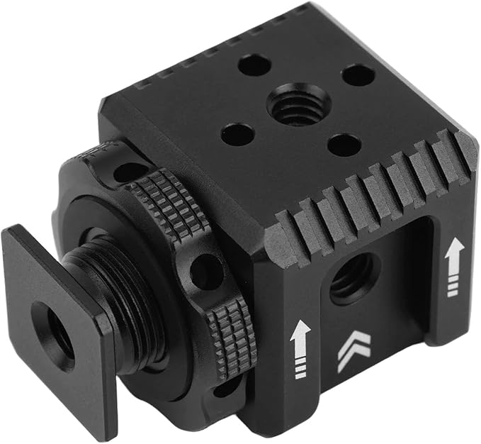 Cold Shoe Mount Adapter, Metal Camera Cold Shoe Extension Bracket with 1/4" Screw Holes for Photography Flash Light Microphone Monitor Compatible with DSLR Cameras (Black)