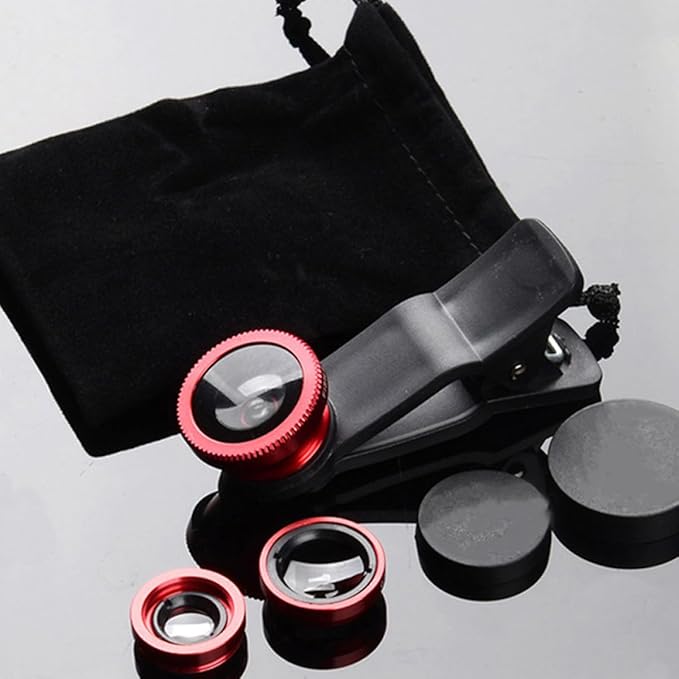 3 in 1 Smartphone Camera Lens Kit Macro Wide Angle Fisheye Clip-on Phone Lens Set and Black Clip Compatible for Mobile Photography and Video Accessories