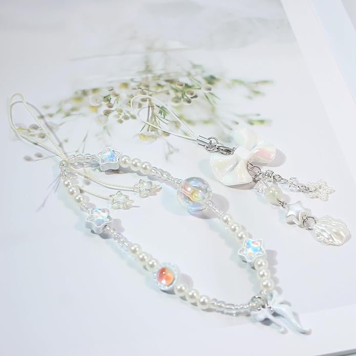 Beaded Camera Wrist Strap, Cute Phone Charms Strap, Pearl Bracelet Wrist Strap, Phone Keychain Decoration for Wallet
