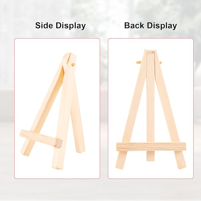 Voittozege 60 Pcs Mini Easel Stand 5 Inches Mini Wood Canvas Holder Small Easels for Painting Artist Triangle Easels, Art Craft Painting Easel Stand for Weddings, Photos, Crafts, Business Cards