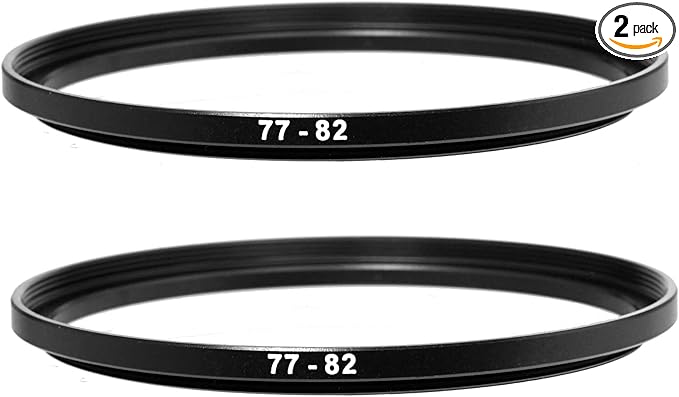 (2 Pcs) 77-82MM Step-Up Ring Adapter, 77mm to 82mm Step Up Filter Ring, 77mm Male 82mm Female Stepping Up Ring for DSLR Camera Lens and ND UV CPL Infrared Filters