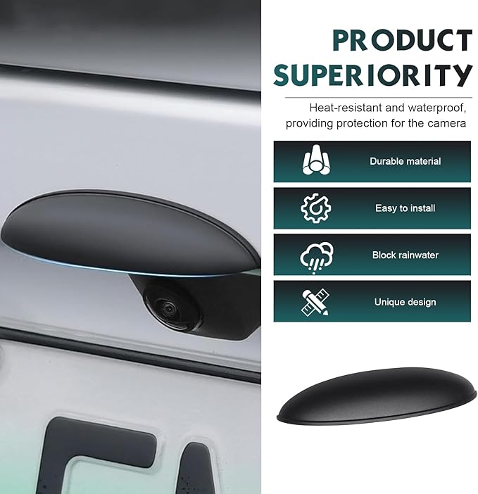 Car Rear View Camera Cover, Waterproof Anti-Rain Shield for Unobstructed View, ABS Wider Anti-Glare Reversing Cam Protector, Self-Adhesive Backup Lens Guard for Cars (Black)