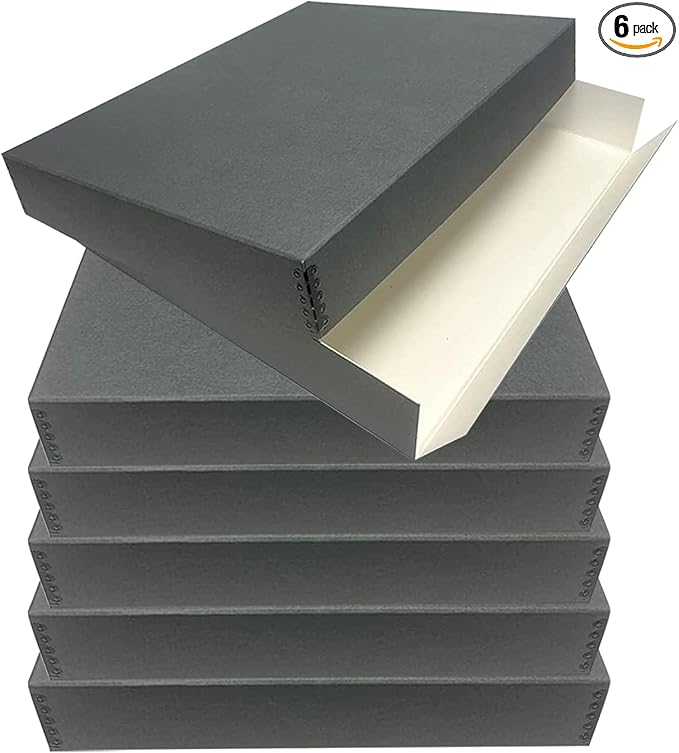 Lineco Museum Archival Storage Box, 16.75x20.75x3 in. Drop Front Design. Acid-Free with Metal Edge. Organize Photos, Pictures, Prints, Documents, Crafts, DIY. Gray, 6 Pack