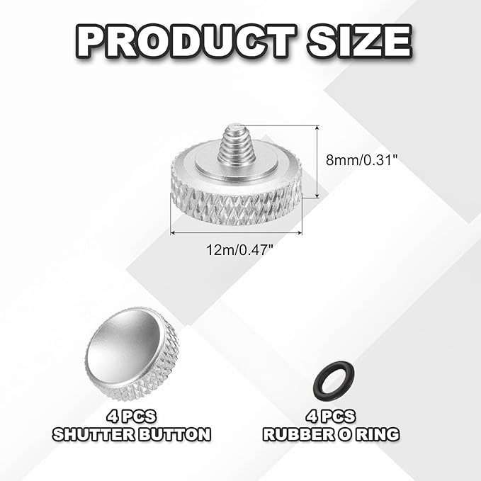 PATIKIL Camera Shutter Button, 4 Pack 12mm Concave Surface Shutter Release Buttons Pure Copper Camera Button for Nikon for Fujifilm for Leica DSLR/SLR, Silver