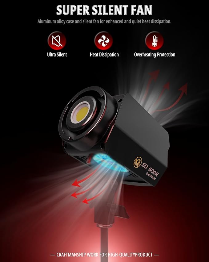 IFOOTAGE COB Video Light SL1 60DN,Continuous Output Lighting, 5600K Daylight,70W Bowens Mount Lights,CRI 98,TLCI 99,12200 Lux,Blueteeth APP Control, Support AC Adapter,Type-C Charge Cable