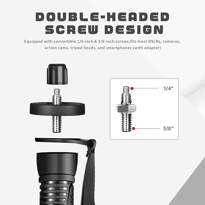 TONYBOO 65” Camera Monopod, Φ25mm 6-Section Aluminum Camera Monopod Stand, with Wrist Strap, Rubber Grip, Twist Locks, Compatible with Photography DSLR Camera Mirrorless, Load up 8kg- TE-2