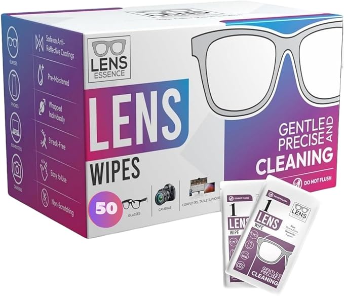 Eye Glasses Cleaner Wipes - Lens Wipes for Eyeglasses - Individually Wrapped Wipes - Multipurpose Cleaner for Cameras and Sunglasses, 50 Count