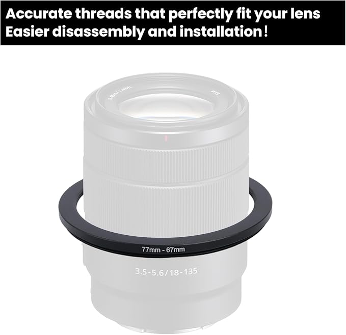Metal Step Down Ring Filter Adapter - 77mm to 67mm - Metal Ring Step Down Rings Adapter Filter Compatible with All 67mm UV, CPL, ND, Lens Hood, Threaded Lens ect