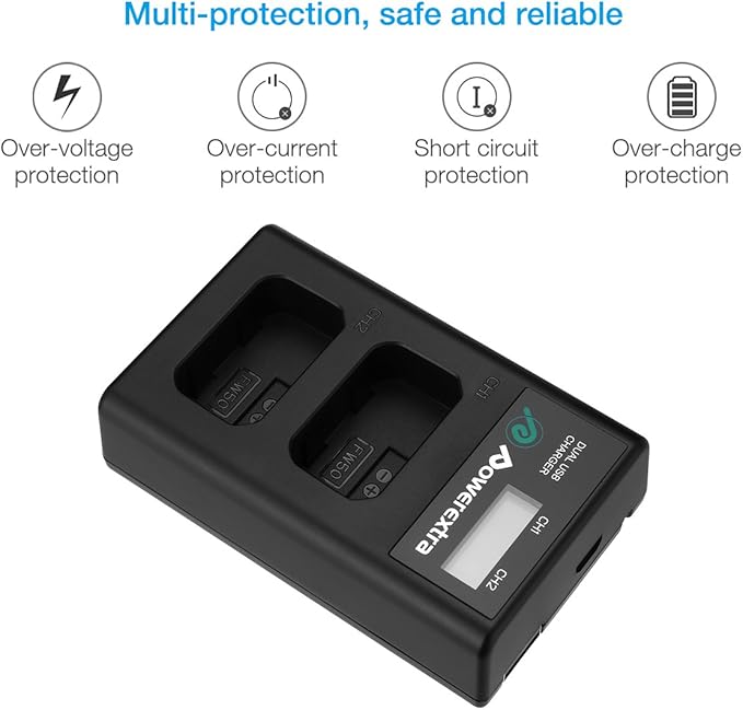 NP-FW50 Battery and Smart LCD Display Dual USB Charger Compatible for Sony ZV-E10, Alpha a6500, a6300, a6000, a7s, a7, a7s ii, a7s, a5100, a5000, a7r, a7 ii Camera