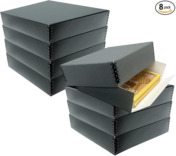 Lineco Museum Archival Storage Box, 11.75x15.25x3 in. Drop Front Design. Acid-Free with Metal Edge. Organize Photos, Pictures, Prints, Documents, Crafts, DIY. Gray, 8 Pack