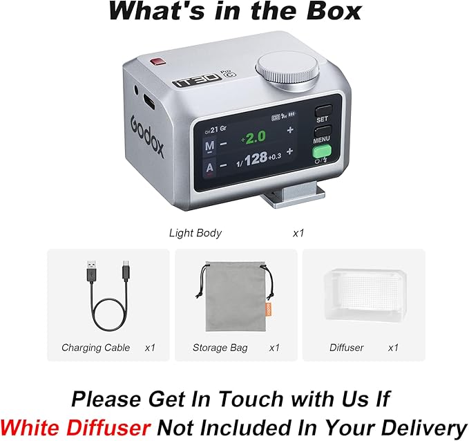 GODOX IT30Pro C GN15 IT30 Pro C IT30ProC IT30Pro-C TTL Mini Flash Kit for Canon with White Diffuser HSS 1/8000s 2.8" Full-Color Touchscreen(White)——Godox Authorized Distributor