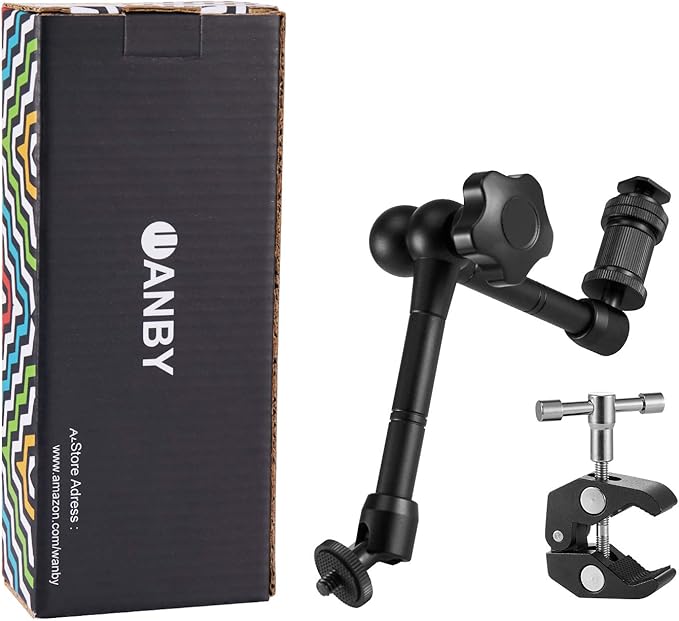 WANBY 11 Inch Articulating Friction Magic Arm & Large Adjustable Super Clamp Pliers Clip with 1/4" and 3/8" Thread for DSLR Camera Rig, LCD Monitor, LED Flash Lights (Arm & Clamp)