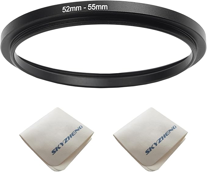 52mm Lens to 55mm Camera Lens Adapter 52mm to 55mm Step Up Ring Adapter Ring for All Brands of UV ND CPL, with Premium Lens Wiping Cloth 2 Pack (52mm-55mm)