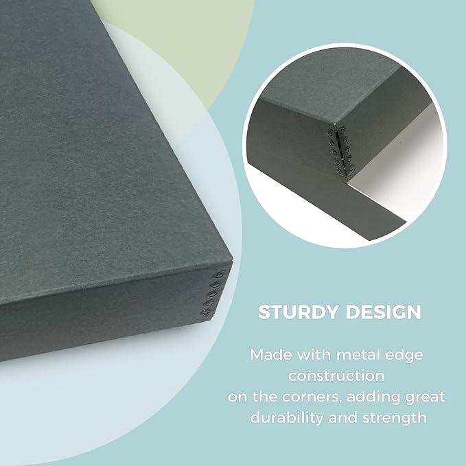 Golden State Art, Archival Storage Box, Acid-Free Drop Front Museum Box with Metal Edge for Storing Artwork Photos Documents Prints Arts And Crafts (Gray-16.75x20.75x3 Inches)