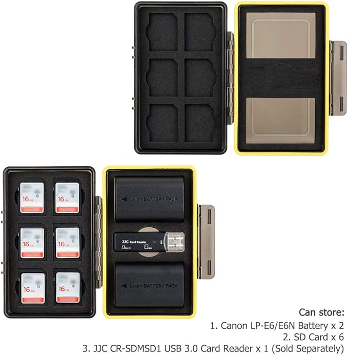LP-E6 LP-E6N LP-E6NH Battery SD Card Case Holder for 6 SD 2 Battery, Water-Resistant Camera Battery Storage Organizer Box for Canon EOS R6 R5 Mark II R R7 R5M2 R 5D Mark IV III II 7D 6D Mark II