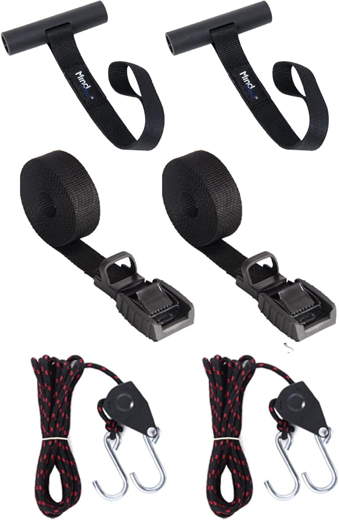 Mind and Action Kayak Tie Down Straps,Quick Hood Loops Trunk Anchor,Canoe Transport Accessories Secure Vehicle Lashing Point (2 Straps+2 Loops+2 Hooks)