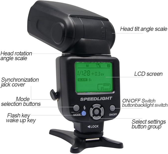 VD-930 Manual Professional Universal Speedlite, Camera Flash for Canon Nik Panasonic Olympus Fujifilm Pentax and Other DSLR Digital SLR Film Cameras with Standard Hot Shoe+LCD Display