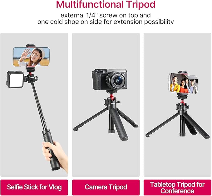 Ulanzi MT-16 Camera Tripod Stand Holder, Mini Tabletop Tripod Selfie Stick with Cold Shoe for iPhone 17 Canon G7X Mark III Sony ZV-1 RX100 Osmo Pocket3 Osmo Nano Vlogging Filmmaking Live Streaming
