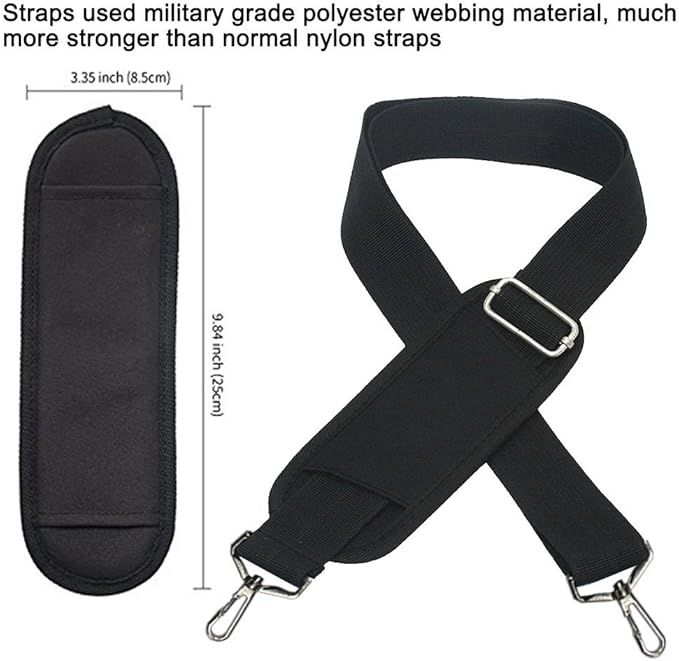 JAKAGO 59" Replacement Wide Shoulder Strap, Adjustable Bag/Purse Shoulder Belt Strap with Clip Hooks and Comfortable Non-Slip Pad for Briefcase/Duffel/Camera/Laptop Case(black)