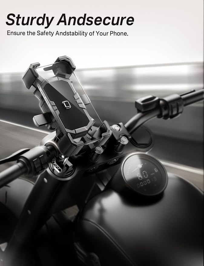 Delobon Bike Phone Holder Handlebar,Motorcycle Phone Mount,ATV Cell Phone Clamp,Scooter Phone Clip for iPhone 15 Pro Max14 13 12plus, Samsung S24Ultra S23 and More 4.7" to 7.0" inch Phone