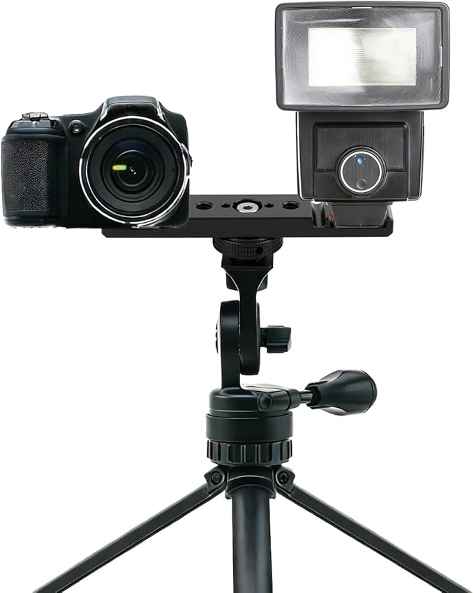 Dual Cold Shoe Extension Bar Mount, Aluminum Alloy Hot Shoe Adapter Bracket with Hex Wrench for DSLR Camera LED Video Light Microphone & Monitor (Black)