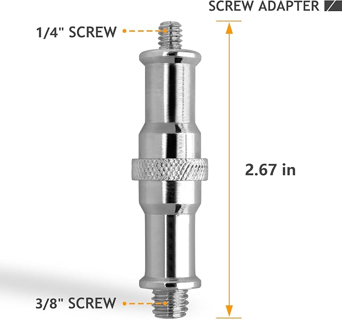 2 Pcs Light Stand Adapter, Spigot Stud 1/4" to 3/8" Metal Male Convertor Threaded Screw Adapter for Studio Light Stand, Camera Tripod Mount, Hotshoe/Coldshoe, Ballhead Frgyee