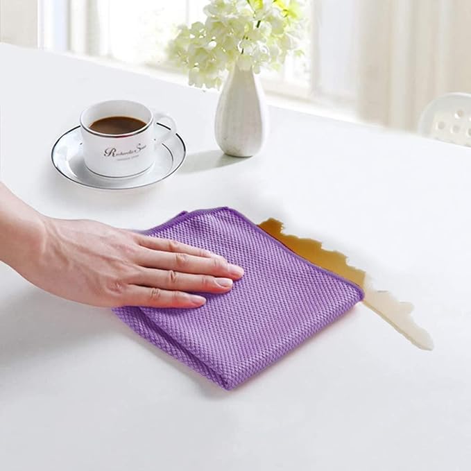 SINLAND Microfiber Glass Cleaning Cloth, 6PK, Lint Free Cleaning Cloths for Window, Car Windows, Mirrors, and Stainless Steel, Glass and Window Cleaner 16x16 Inch Purple