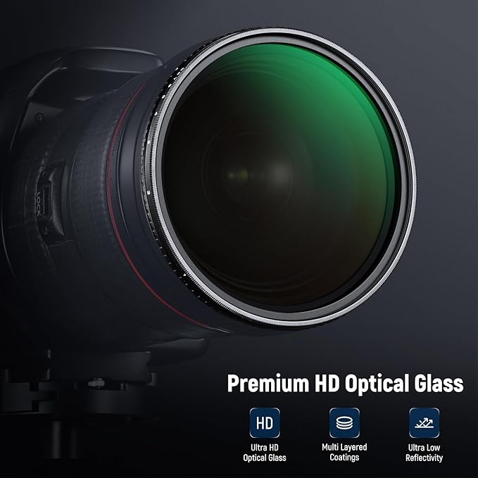 NEEWER 82mm True Colors Variable ND2-ND400 Filter, Hard Stops Adjustable Neutral Density VND Filter with Multi Coated HD Optical Glass/Aluminum Frame/Water Repellent/Scratch Resistant