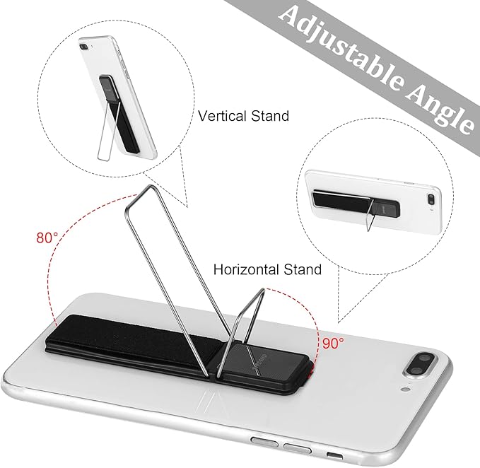 4 Pieces Phone Grip Strap Telescopic Phone Kickstand Elastic Finger Holer Hand Strap Adhesive Loop for Phone Grip with Stand Compatible with Most Smartphones (Black, Silver, Gold, Rose Gold)