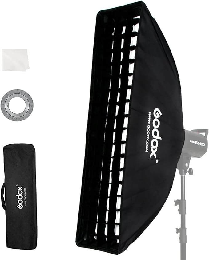 Godox FW22x90CM / 9"x36" Bowens Mount Strip Honeycomb Grid Softbox,Portable Soft Box with Bowens Mount Speedring,Softbox with Grid for Studio Strobe Speedlite Flash Portrait Product Photography