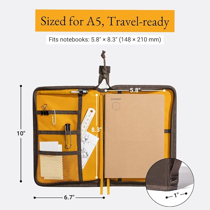 LOCHBY® Field Folio A5 | Zipper Journal Notebook Cover | Water Resistant Waxed Canvas | Included Tomoe River Notebook | Perfect for Travel, Art, Bullet Journal