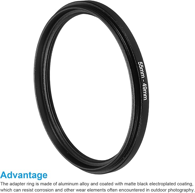 PATIKIL 55mm-49mm Metal Step Down Ring, Camera Lens Filter Adapter Ring Aluminum Filter Adapter Ring for Camera Lenses Hood, Black