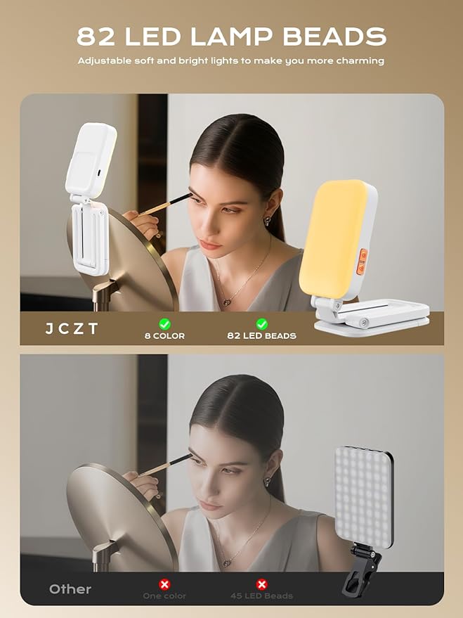 82 LED Selfie Light with Stand and Phone Holder – 10" Portable Phone Fill Light Clip for iPhone & Laptop [3 Light & 14 RGB Modes], Rechargeable Ring Light for Video Recording, Makeup, Live Stream