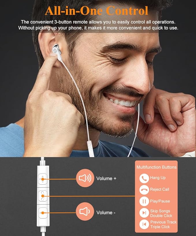 USB C Headphones, USB-C Magnetic Wired Earbuds HiFi Stereo Type C Earphones with Microphone Volume Control for iPhone 16 15 Pro Max Plus, iPad, Samsung Galaxy S25 S24 S23 Ultra, Pixel 9 8 7 and More