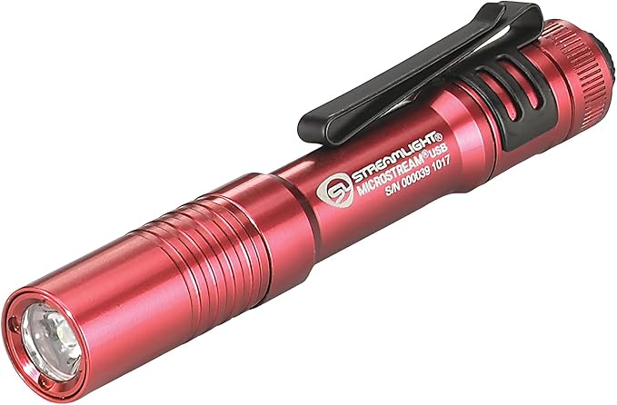 Streamlight 66602 MicroStream USB 250-Lumen 1150-Candela EDC Ultra-Compact Flashlight with Rechargeable Battery, Clear Retail Packaging, Red