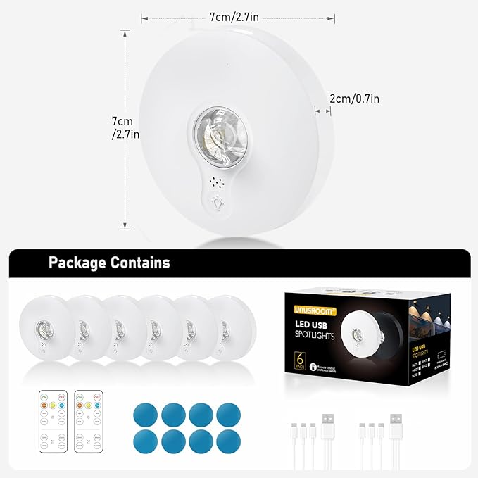 Rechargeable Puck Lights,LED Under Cabinet Counter,2000mAh Battery Operated Tap Stick on Lights,Touch&Remote Controls Dimmable Wireless Closet Light for Kitchen (White-3color, 6)