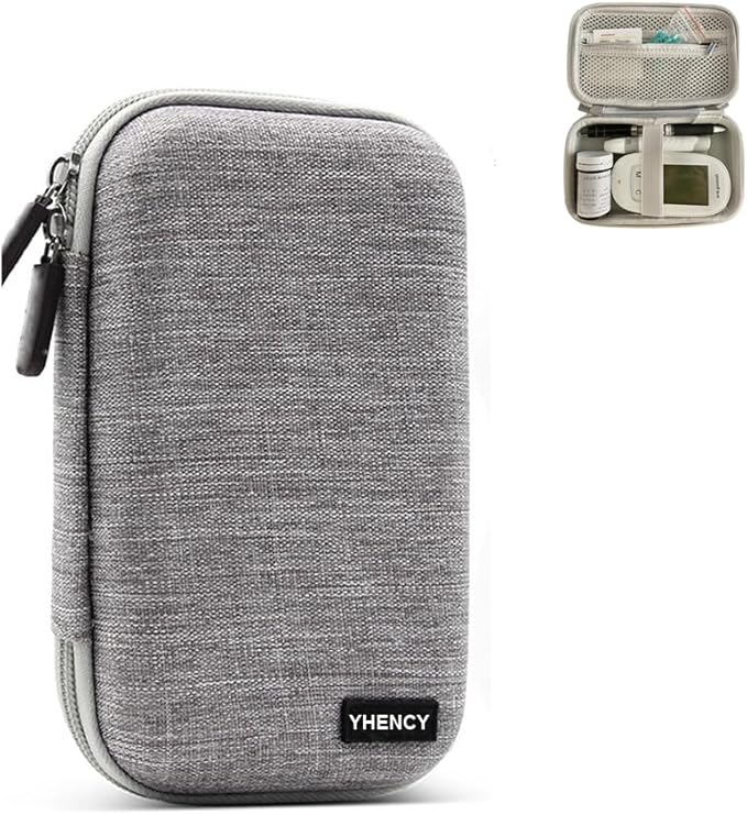 Hard Shell Diabetic Supplies Bag Carrying Case Organizer For Diabetes Testing Kit, Blood Glucose Monitor Kit with Meter, Blood Sugar Test Strips, Lancets, Lancing Device, Alcohol Wipe (A-Gray, Small)