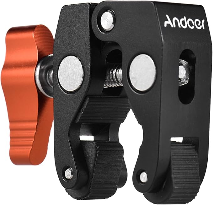 Andoer Super Clamp Tripod Clamp Crab Pliers Clip with 1/4 Inch & 3/8 Inch Screw Hole for DSLR Rig LCD Monitor Studio Light Camera Magic Arm, Orange