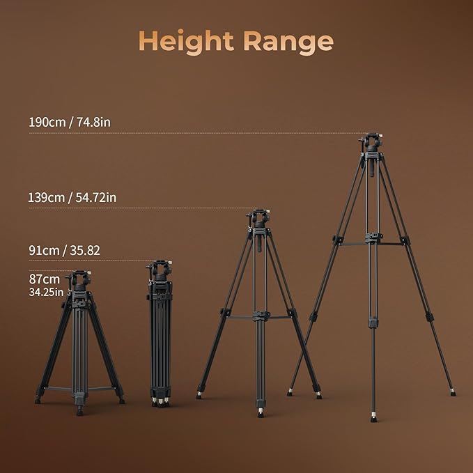 SmallRig Heavy-Duty Carbon Fiber Tripod with FreeSpeed One-Step Height Adjust, 75" Tall, Fluid Head, Dual-Mode QR Plate for DJI/MFT, Load up to 17lbs, Professional Video Tripod for Camera AD-80S