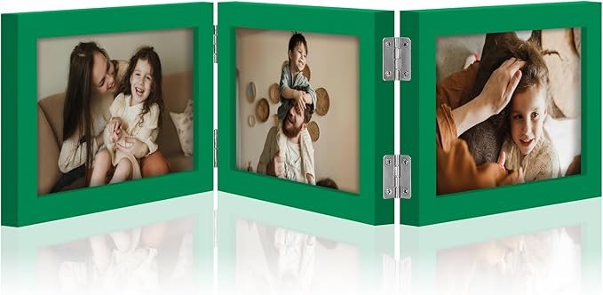 decorUhome Triple 6x4 Picture Frame Horizontal, Engineered Wood Trifold Photo Frame with Plexiglass for Tabletop Display, 6x4, Green