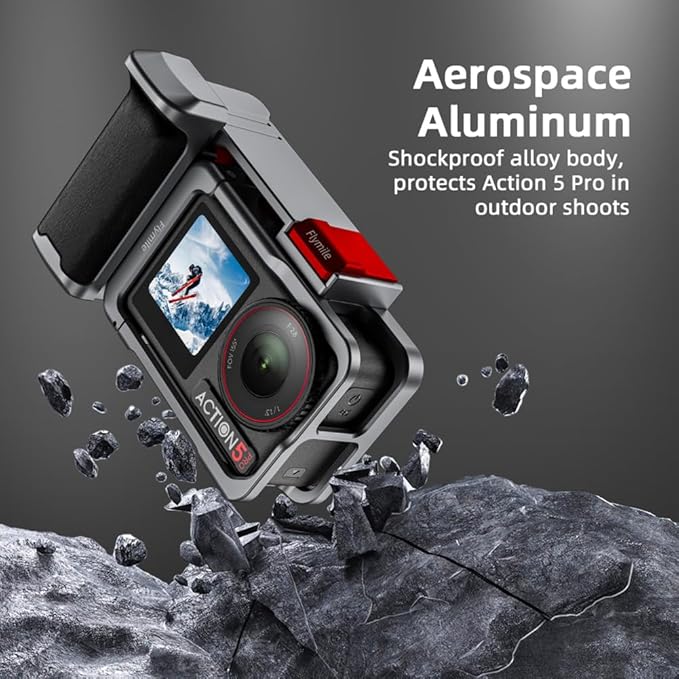 Handle Grip Kit for DJI Action 5 Pro, with Action 5 Pro Cage, Street Photography Quick Release Holder Mount, Shutter Button, Cold Shoe, 1/4 Threaded Hole for Tripod Selfie Stick