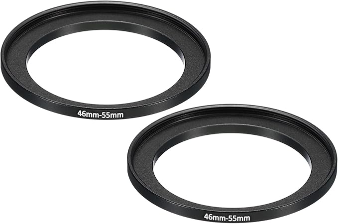 PATIKIL 46mm-55mm Metal Step Up Ring, 2 Pack Camera Lens Filter Adapter Ring Aluminum Filter Adapter Ring for Camera Lenses Hood, Black