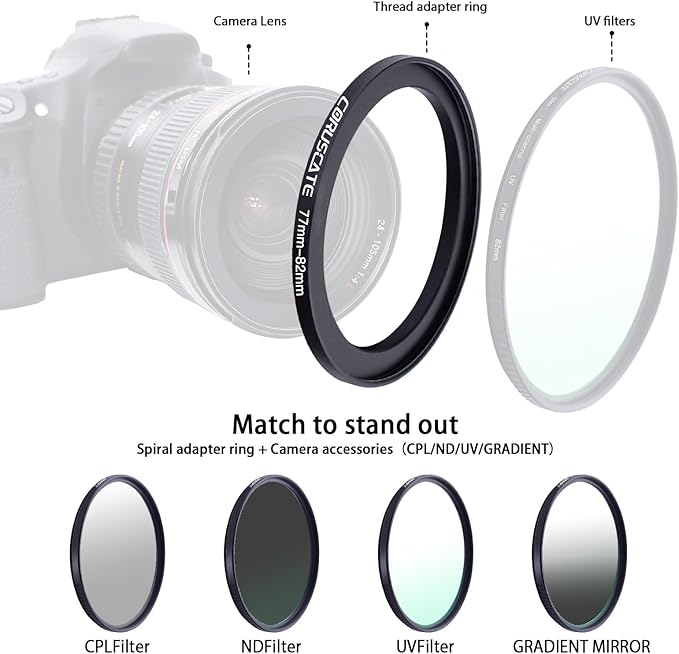 9Pcs 77mm Filter Ring Adapter Set,Filter Metal Stepping Rings for All Brands UV ND CPL 77-46mm,77-49mm,77-52mm,77-55mm,77-58mm,77-62mm,77-67mm,77-72mm,77-82mm