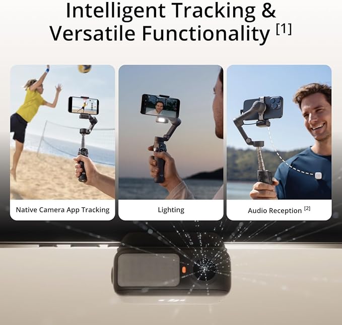 DJI Osmo Mobile 7P Gimbal Stabilizer for iPhone, Android, Lighting, 3-Axis Phone Gimbal, Built-in Extension Rod & Tripod, 10hrs Use, Phone Charging + Portable Charger + Wireless Mic Set + 20W Plug