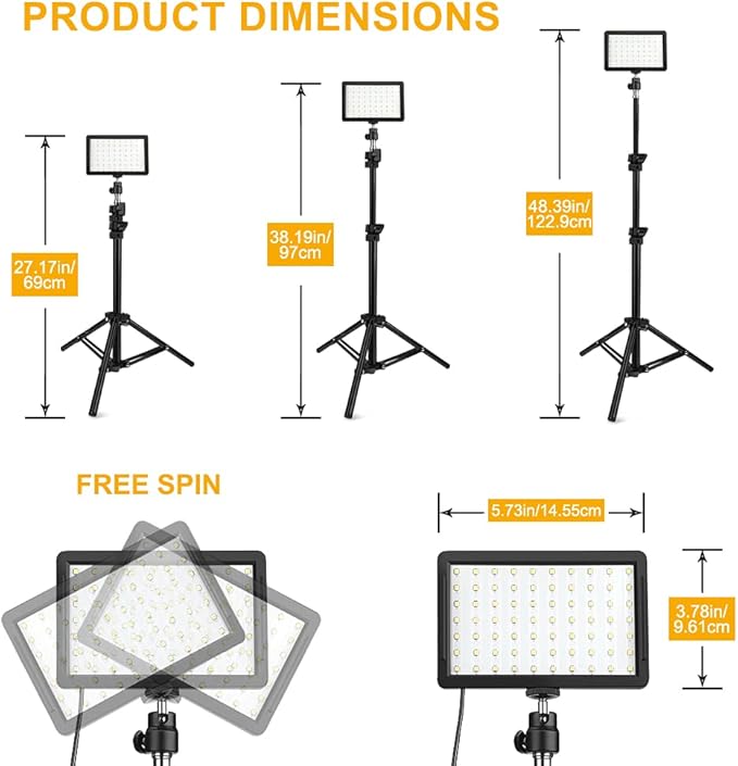 3 Packs 70 LED Video Light with Adjustable Tripod Stand/Color Filters, Obeamiu 5600K USB Studio Lighting Kit for Tablet/Low Angle Shooting, Collection Portrait YouTube Photography
